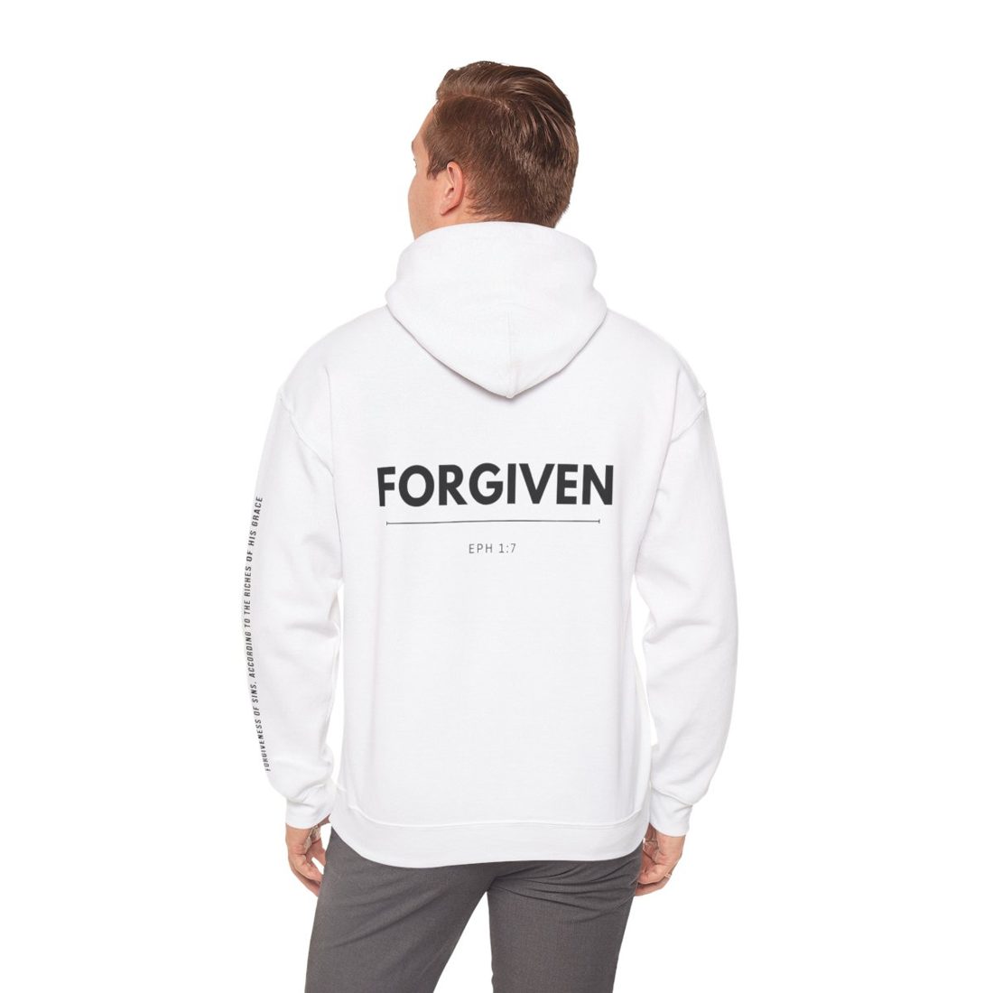Man wearing the Forgiven Hoodie, back