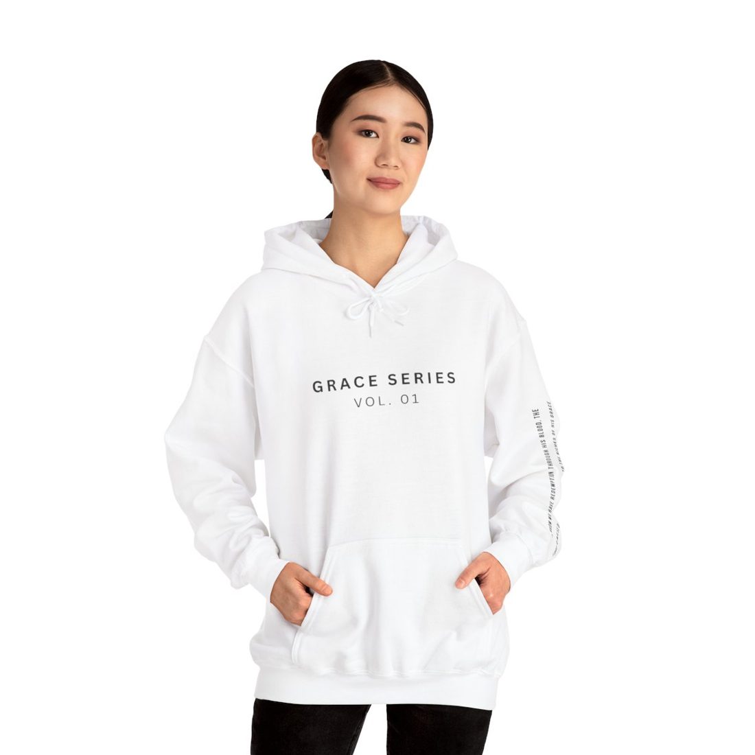 Man wearing the Forgiven Hoodie, front